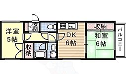 第2宏和ビル 6階2DKの間取り