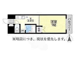 美谷ハイツ柵下 6階1Kの間取り