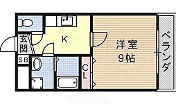 WOODY CASTLE 1階1Kの間取り