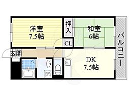 コスモハイム七番町 2DKの間取図画像