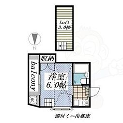 さくらハイツ六番町 1Kの間取図画像