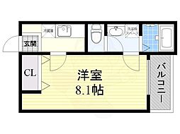 クレフラスト三吉2 1Kの間取図画像