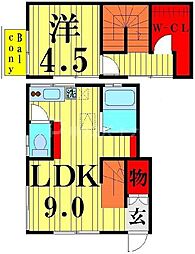 コーポ第一フクジュ 2階1LDKの間取り