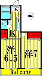 山一鹿浜マンション 1階2Kの間取り