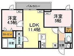 セレスティア栗原 2階2LDKの間取り