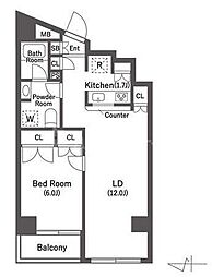 シャン・ド・ヴィラージュ 2階1LDKの間取り