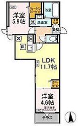 セレスティア六町II 1階2LDKの間取り