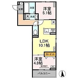 セレスティア六町II 2階2LDKの間取り