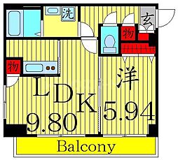 アーバハイツ六町2号館 3階1LDKの間取り