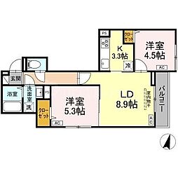 セレスティア興野 3階2LDKの間取り