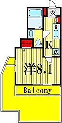 ミルーナヒルズ西新井大師WEST 5階1Kの間取り