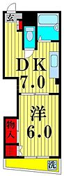 コーポ島田 3階1DKの間取り