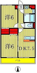 グランドュール 2階2DKの間取り
