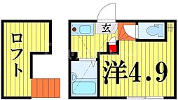 コーポＲｉｎ 2階1Kの間取り