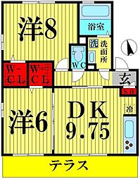 ハーブコテージ 1階2DKの間取り