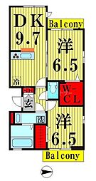 パレドールモア 2階2DKの間取り