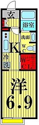 リーベンハイム栗原Ｂ 2階1Kの間取り