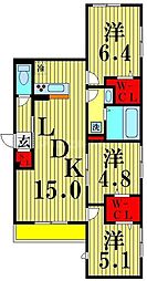 ルリアン保木間 1階3LDKの間取り
