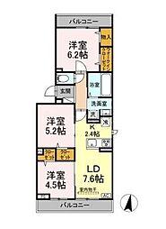 メゾン　シャルム 2階3LDKの間取り