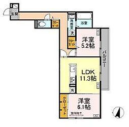 オードリーコート 2階2LDKの間取り