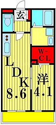 ガーデン旭 2階1LDKの間取り