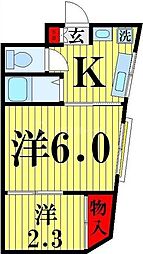 ヴィーヴル西新井 2階2Kの間取り