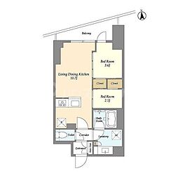 コンフォリア竹ノ塚イースト 8階2LDKの間取り