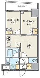 Alivis五反野 9階2DKの間取り