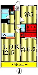 ヴェルジェ東伊興 1階2LDKの間取り