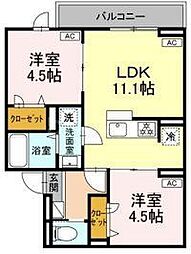 セレスティア栗原 1階2LDKの間取り