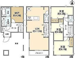 Kolet扇大橋 3階3SLDKの間取り
