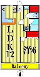 ハピネス市川 1階1LDKの間取り
