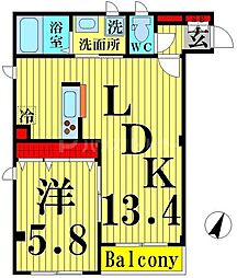 ラシーネ扇アイリス 1LDKの間取図画像
