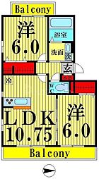 ベルウィルメゾン 2LDKの間取図画像