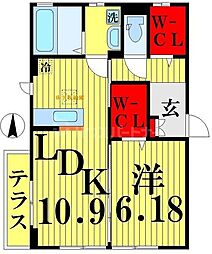 メルベーユ 1LDKの間取図画像