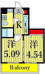 GARNPASEO六町 2Kの間取図画像