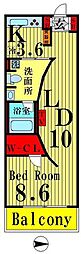 ロイヤルパークス西新井 1Kの間取図画像