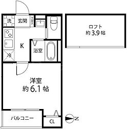 T's Cuore六町I 1Kの間取図画像