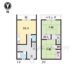 京阪京津線 御陵駅 徒歩8分の賃貸マンション 1階2DKの間取り