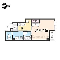 京都市営烏丸線 九条駅 徒歩3分の賃貸マンション 2階1Kの間取り
