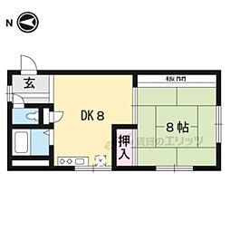 京都地下鉄東西線 御陵駅 徒歩22分の賃貸マンション 2階1DKの間取り
