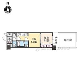 京都市営烏丸線 十条駅 徒歩4分の賃貸マンション 1階1DKの間取り