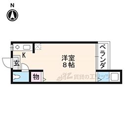 加茂ハイツ 1階ワンルームの間取り