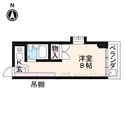 京都地下鉄東西線 二条駅 徒歩8分の賃貸マンション 4階ワンルームの間取り