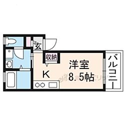 ヴァンベール東山 1階ワンルームの間取り