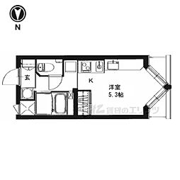 ＤＥＴＯＭ−1鴨川 3階ワンルームの間取り