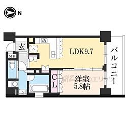 リーガル京都御所西III 2階1LDKの間取り