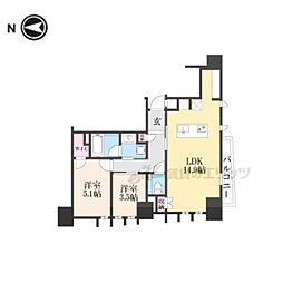 京都地下鉄東西線 二条駅 徒歩12分の賃貸マンション 5階2LDKの間取り