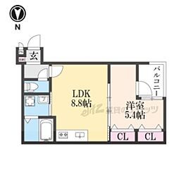 グランツ東福寺 1LDKの間取図画像