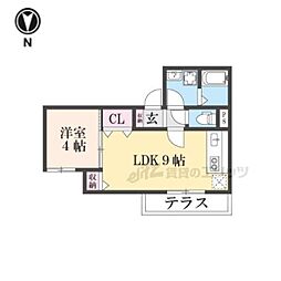 レーヴ・ヴィル東福寺 1LDKの間取図画像